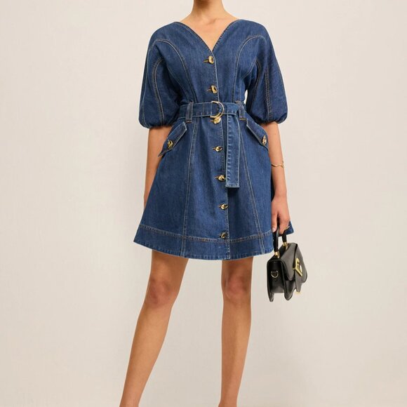Commense Pocketed Belted Denim Dress Sz M - Picture 2 of 9